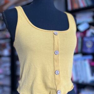 Yellow Button-Front Ribbed Tank Top